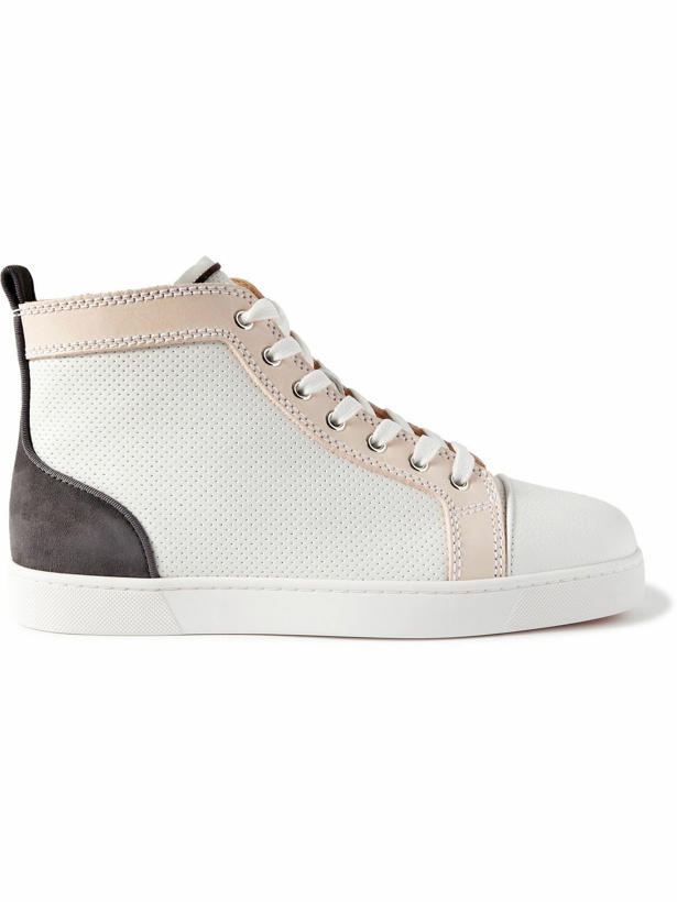 Photo: Christian Louboutin - Louis Suede-Trimmed Perforated Leather High-Top Sneakers - White