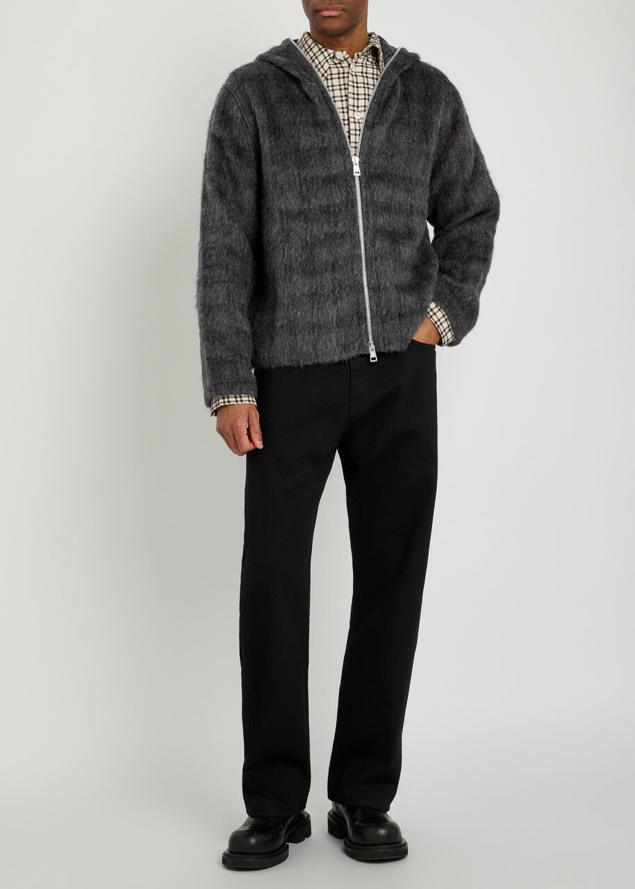Our Legacy Hooded Checked Brushed Knit Jumper Plum