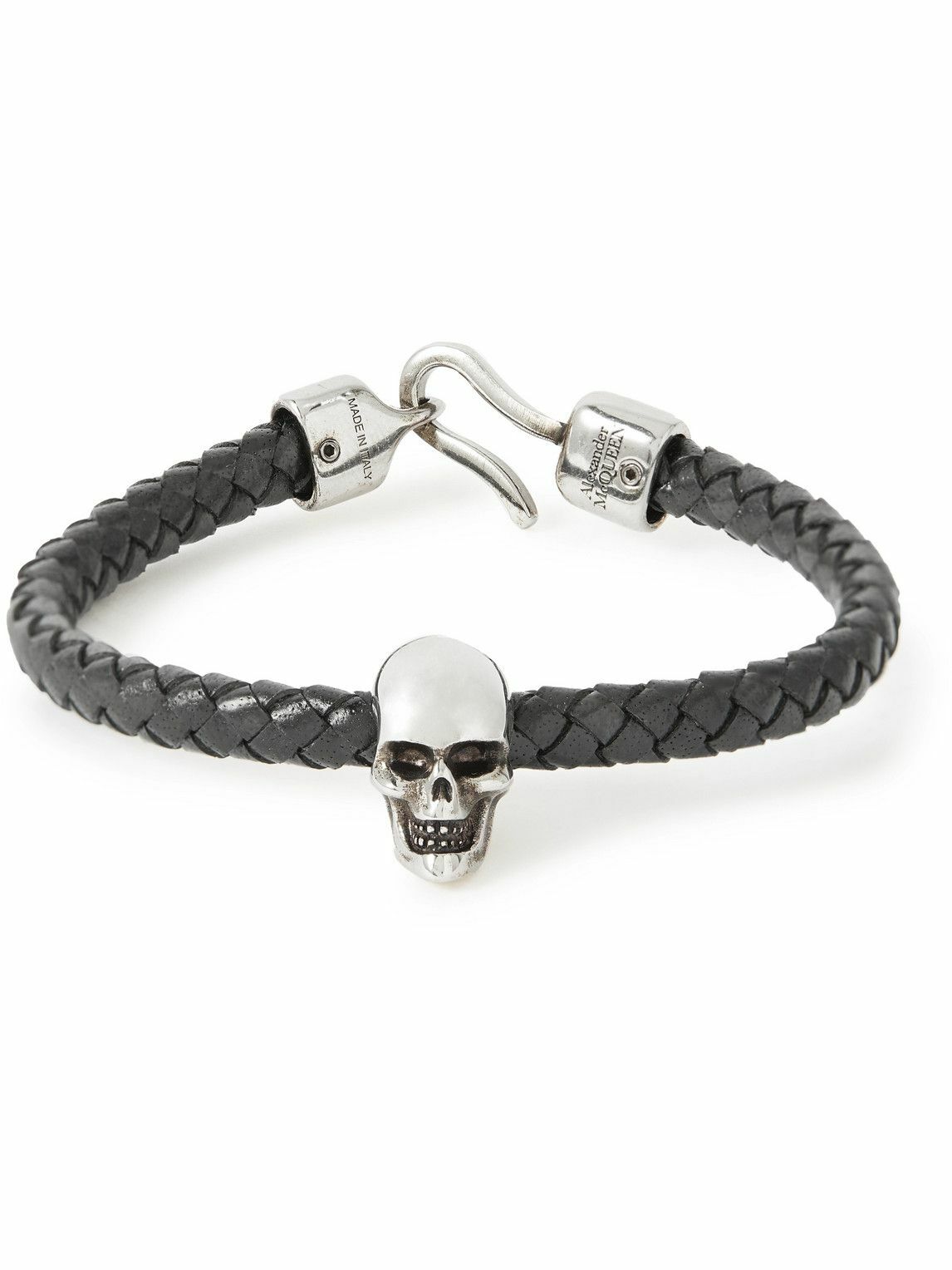 Alexander McQueen - Skull Woven Leather and Silver-Tone Bracelet