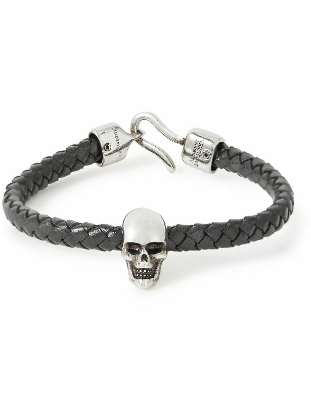 Photo: Alexander McQueen - Skull Woven Leather and Silver-Tone Bracelet