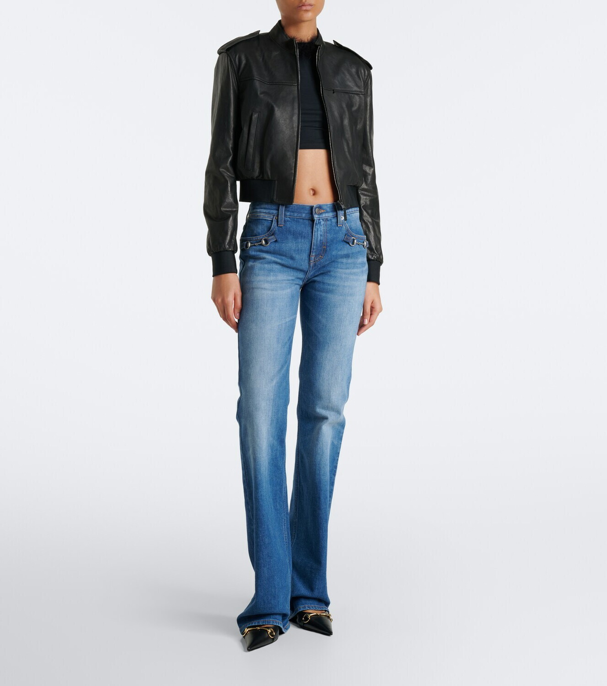 Gucci Feather-trimmed jersey crop top