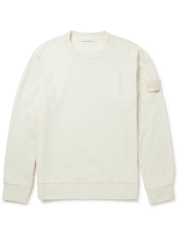 Photo: Stone Island - Logo-Appliquéd Cotton-Blend Jersey Sweatshirt - Neutrals