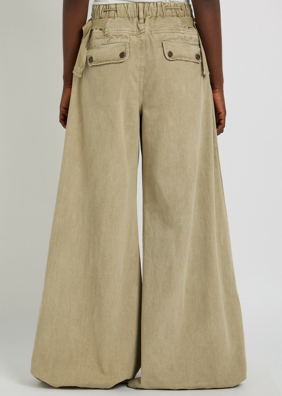 Free People Julien Wide-leg Cotton-twill Chino Trousers Khaki