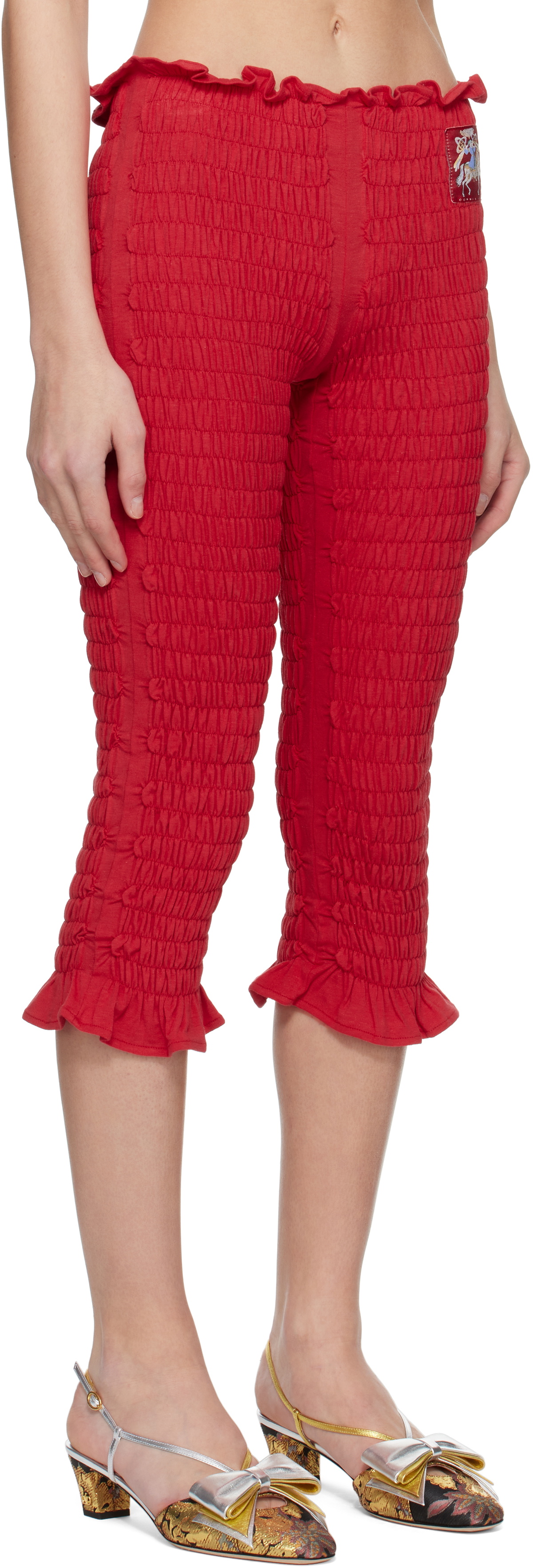 Conner Ives Red Shirred Capri Trousers