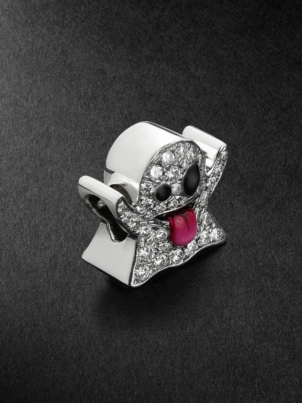 Greg Yuna - Ghost 14-Karat White Gold, Diamond and Enamel Pendant
