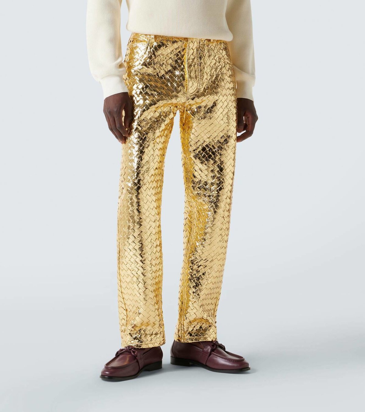 Bottega Veneta Intrecciato metallic leather straight pants Bottega