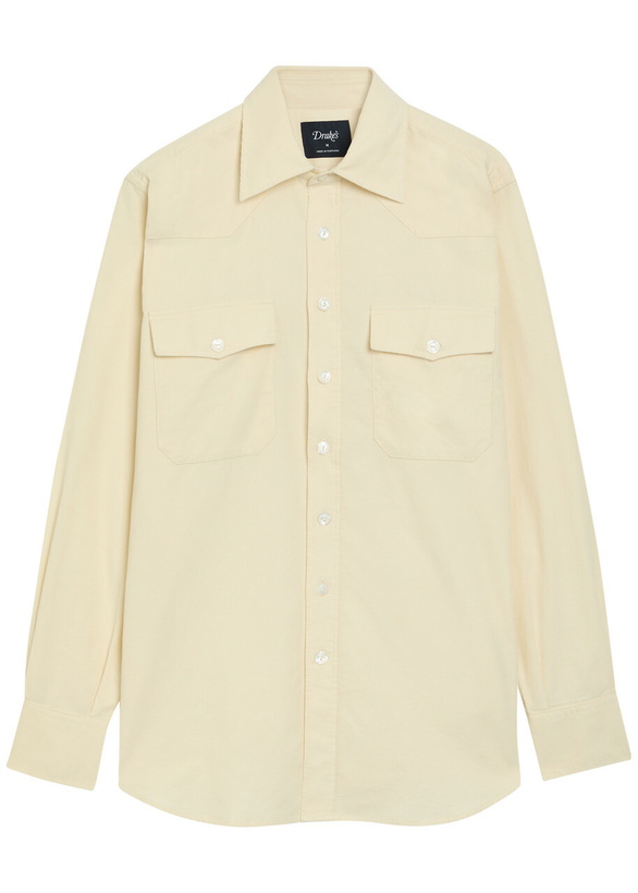 Photo: Drake's Patch Pockets Corduroy Overshirt Beige