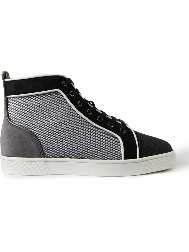 Photo: Christian Louboutin - Louis Orlato Suede-Trimmed Mesh and Leather High-Top Sneakers - Black