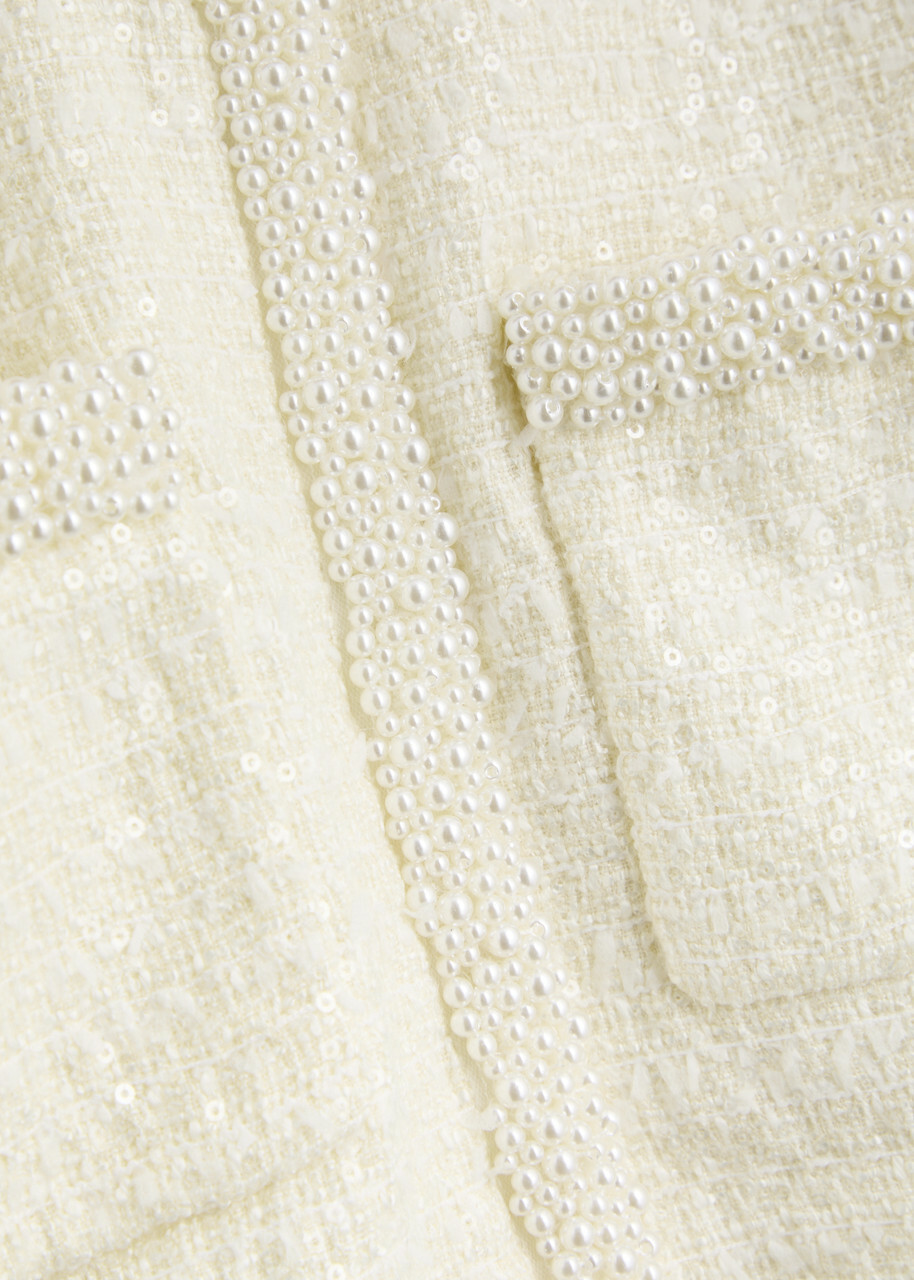 Self-portrait Pearl and Sequin-embellished Tweed Jacket Cream