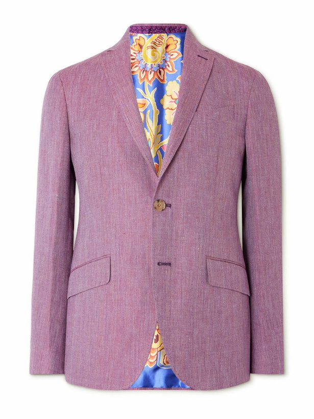 Photo: Etro - Roma Slim-Fit Linen and Wool-Blend Suit Jacket - Purple