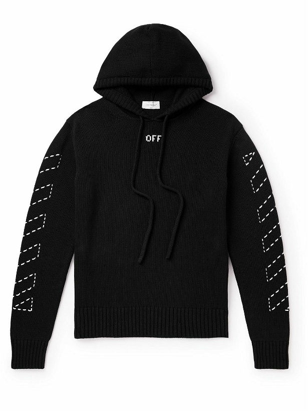 Photo: Off-White - Logo-Embroidered Cotton-Blend Hoodie - Black