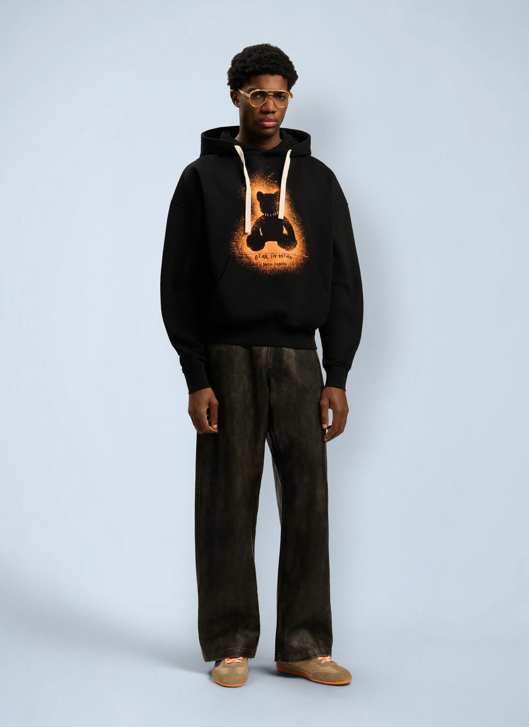 Palm Angels Spray Bear Loose Hooded Sweatshirt