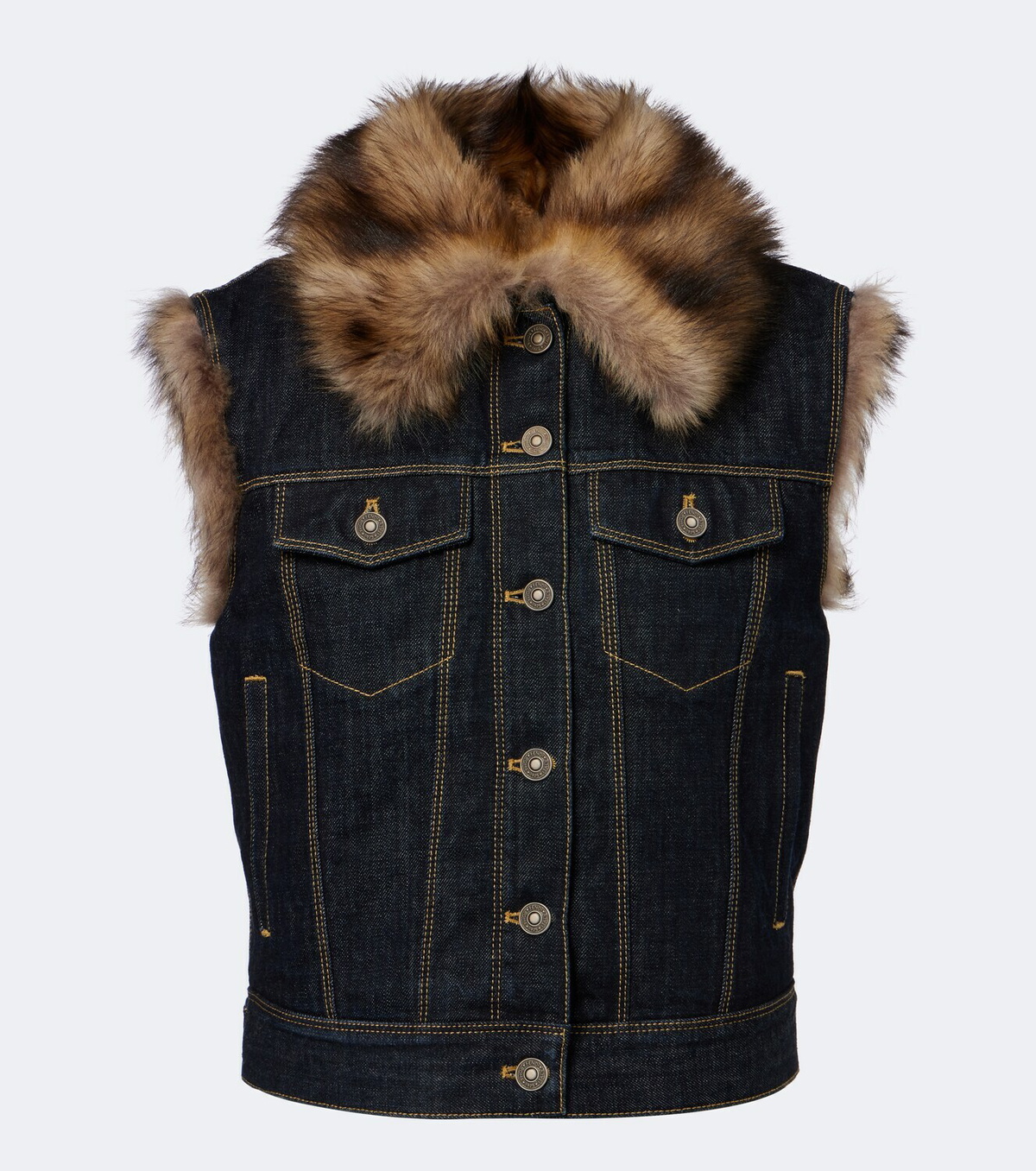 Fendi Shearling-trimmed denim vest