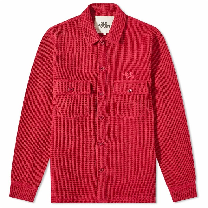 Photo: Blue Flowers Men's Mega Waffle Shirt in Red