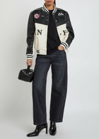 AN-Y1 Unisex Quilted Appliquéd Leather Jacket Black And White