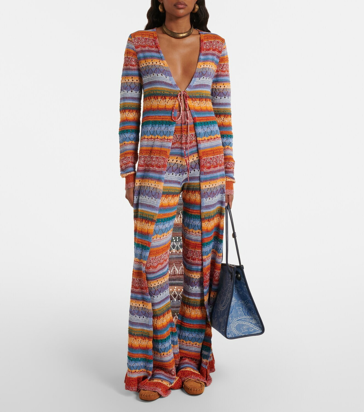 Etro Crochet striped cotton cardigan