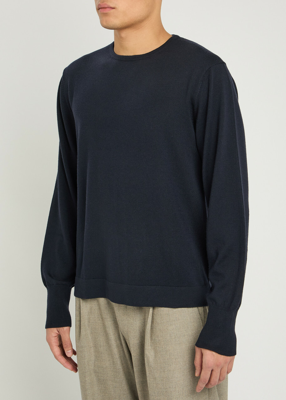 Officine Générale Knit Merino Wool Jumper Navy