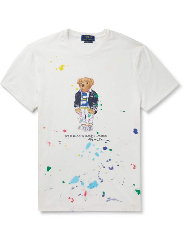 Photo: Polo Ralph Lauren - Paint-Splattered Logo-Print Cotton-Jersey T-Shirt - White