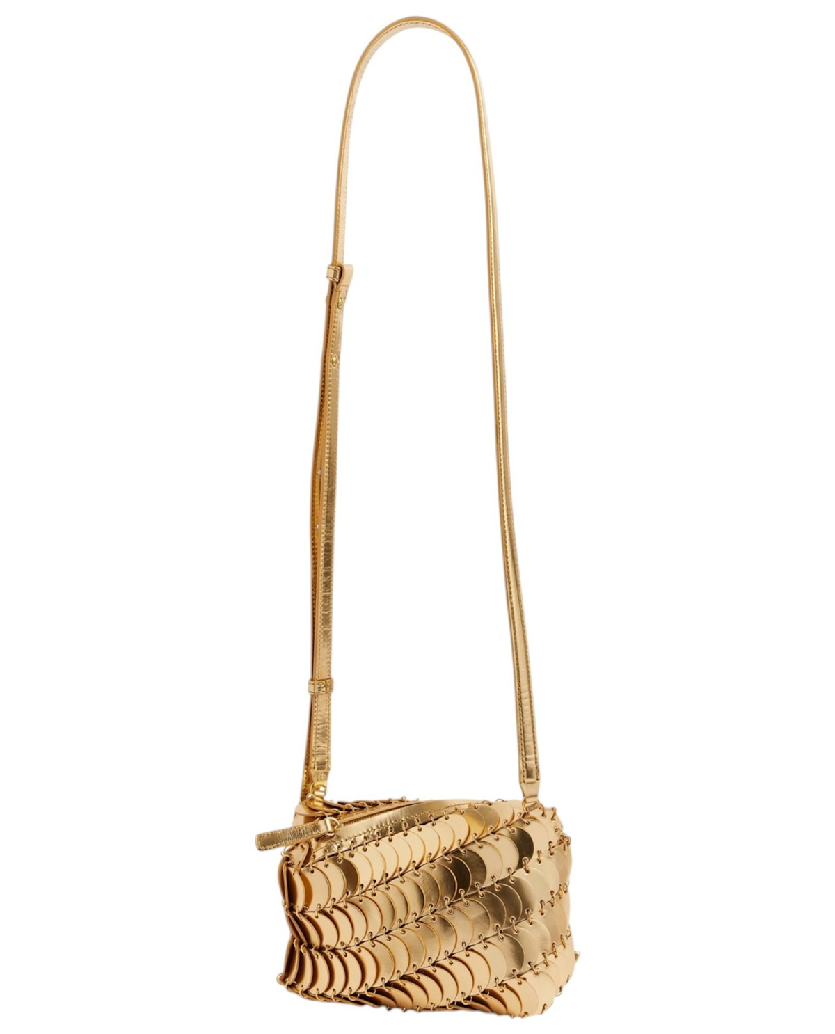 Sac Bandoulière Vintage Paco Rabanne Sparkle 1969 - Cuir Havane Et Métal, Doublure Satin Rouge