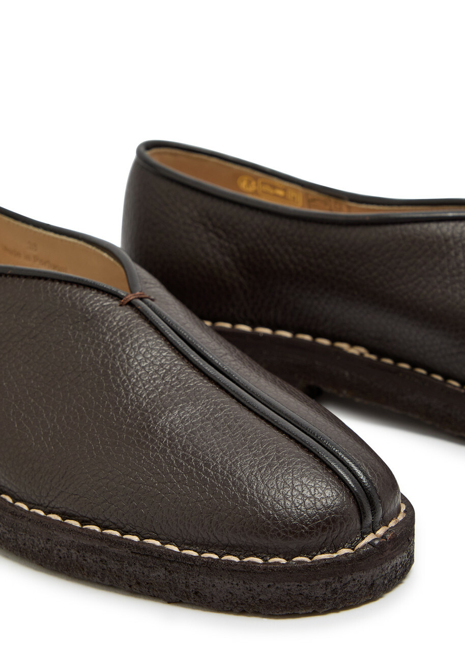 Lemaire Grained Leather Loafers Dark Brown
