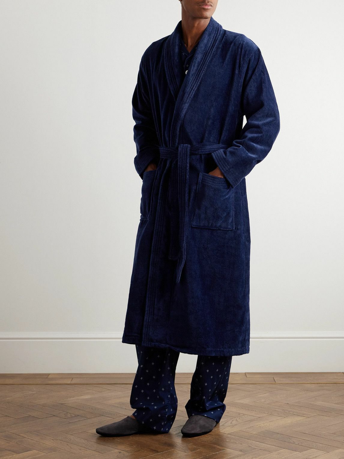 Derek Rose - Belted Cotton-Terry Robe - Blue