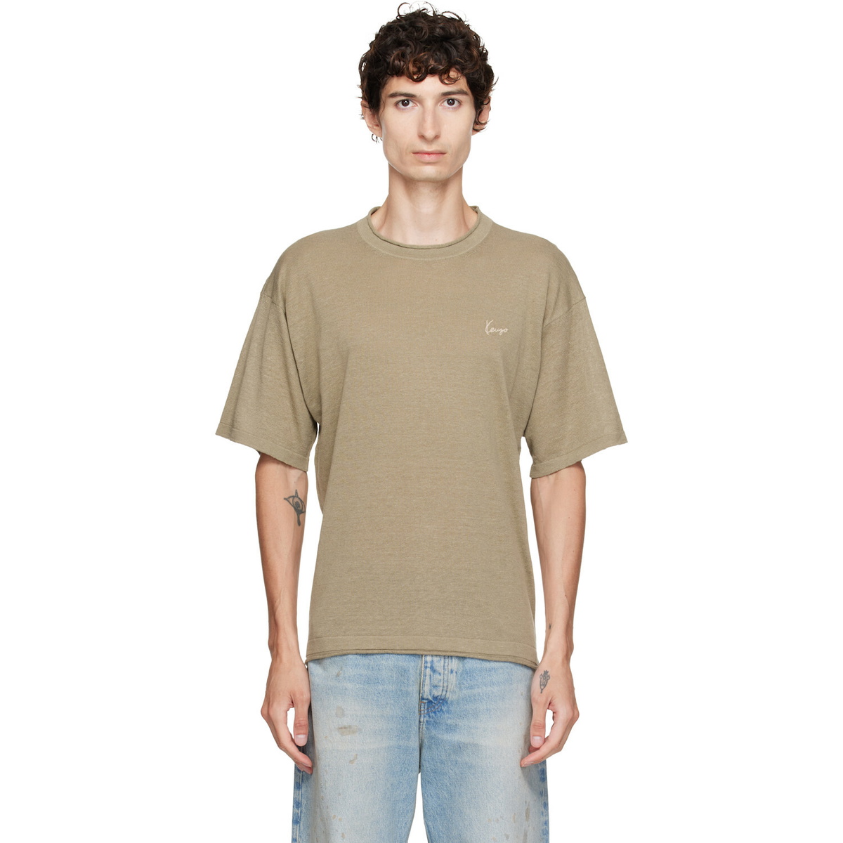 Kenzo Khaki Kenzo Paris 'KENZO Signature' Embroidered T-shirt