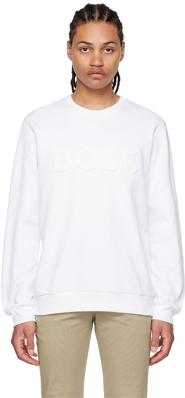 Photo: BOSS White Embossed Sweatshirt