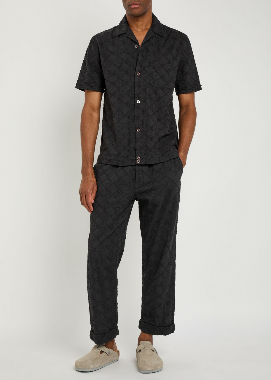 Smr Days Malibu Embroidered Cotton Cropped Trousers Black