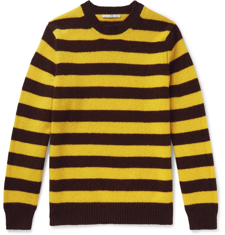Photo: Connolly - Goodwood Striped Mélange Shetland Wool and Cashmere-Blend Sweater - Yellow