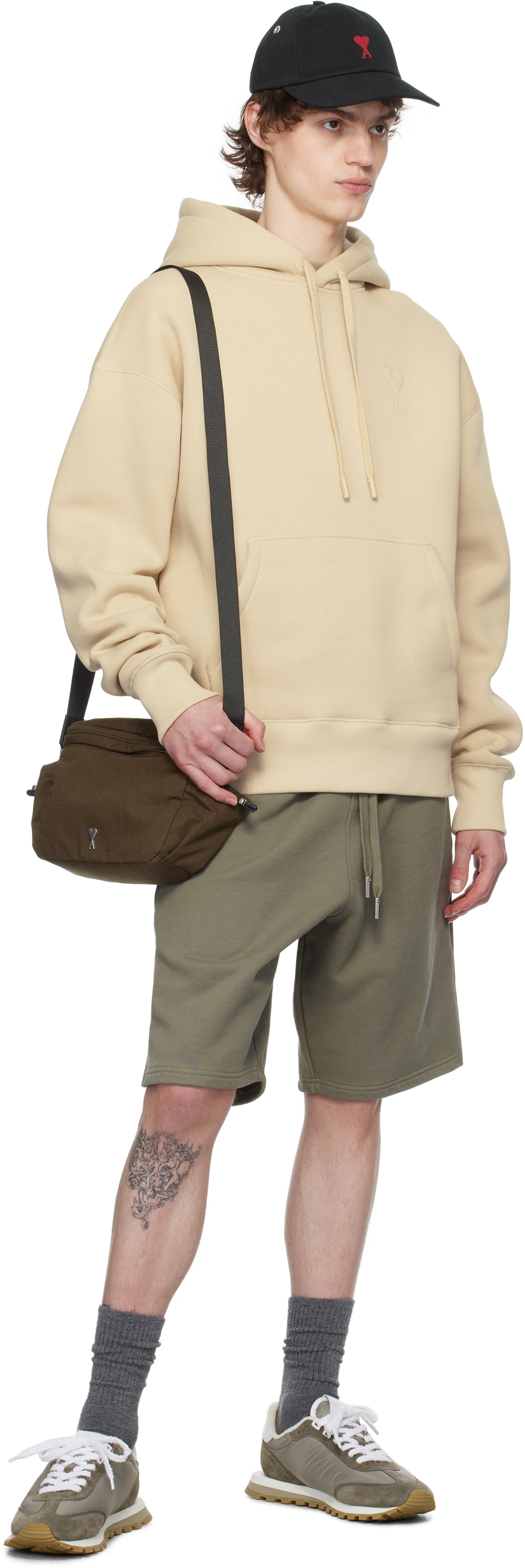 AMI Paris Khaki Canvas Ami de Coeur Messenger Bag