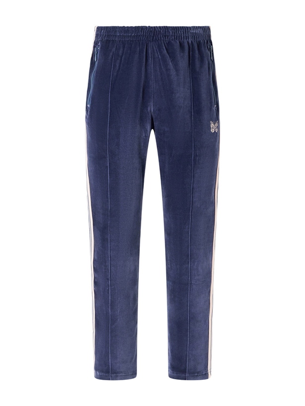 Photo: Needles - Bootcut Logo-Embroidered Striped Velour Track Pants - Blue