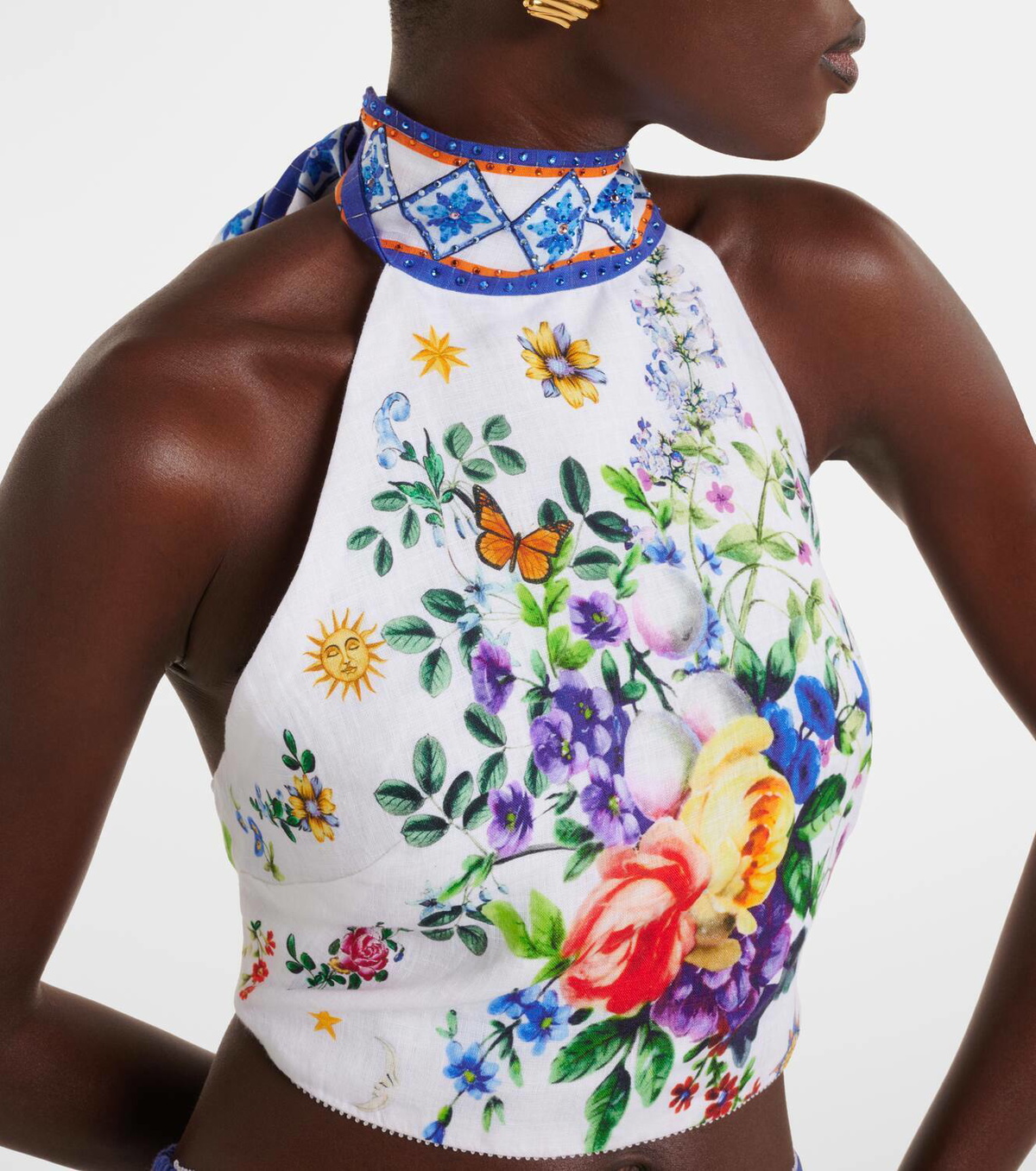 Camilla Embellished halterneck linen top