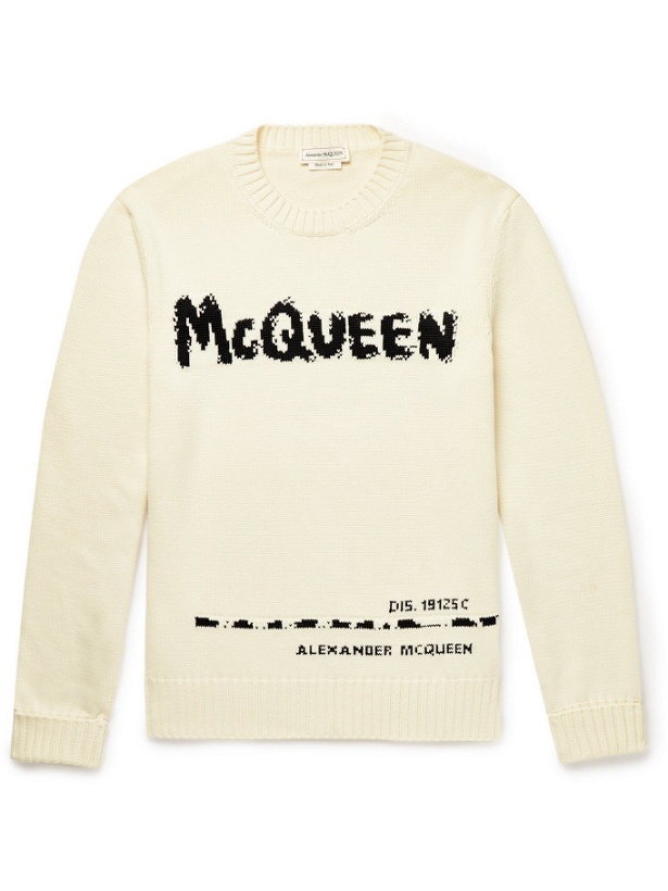 Photo: ALEXANDER MCQUEEN - Logo-Intarsia Cotton Sweater - White