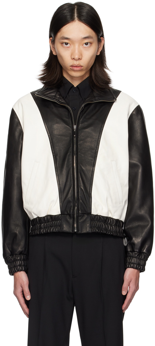 Ernest W. Baker Black White 80 s Leather Track Jacket