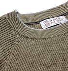 Brunello Cucinelli - Contrast-Tipped Ribbed Cotton Sweater - Gray