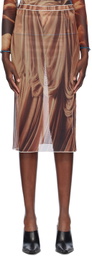 Rokh Brown Draped Printed Midi Skirt