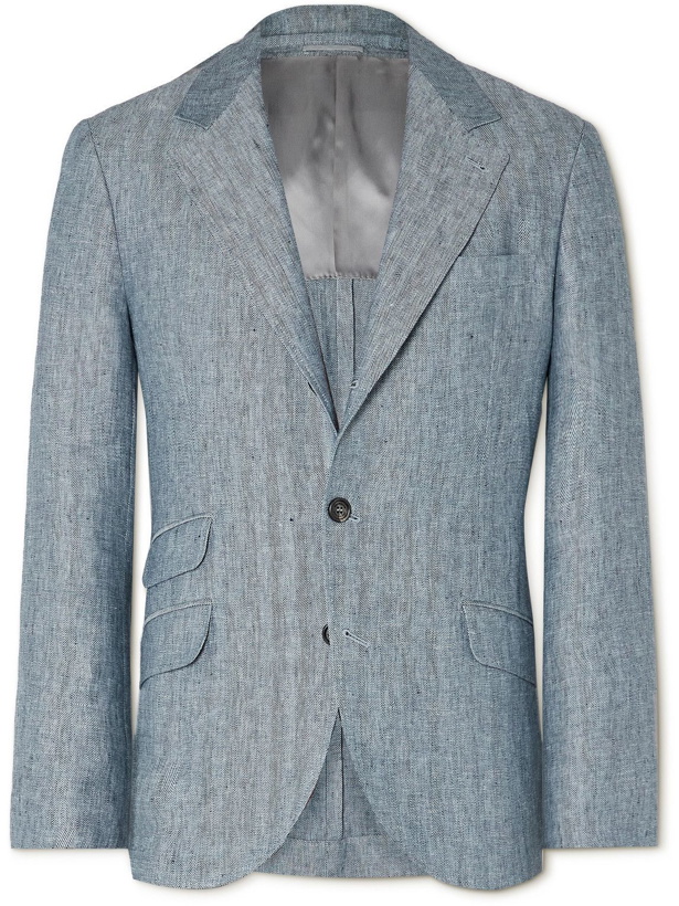 Photo: Brunello Cucinelli - Herringbone Hemp and Linen-Blend Suit Jacket - Gray