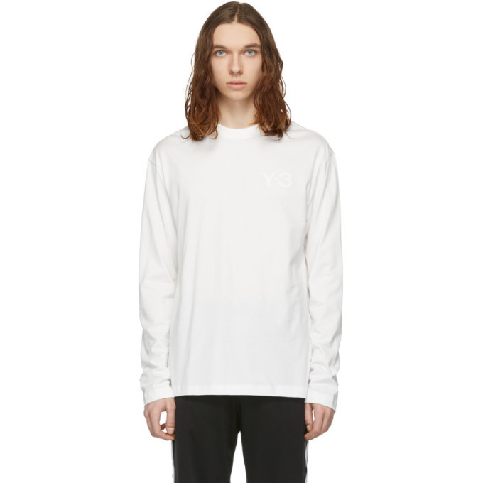 Photo: Y-3 White Logo Long Sleeve T-Shirt