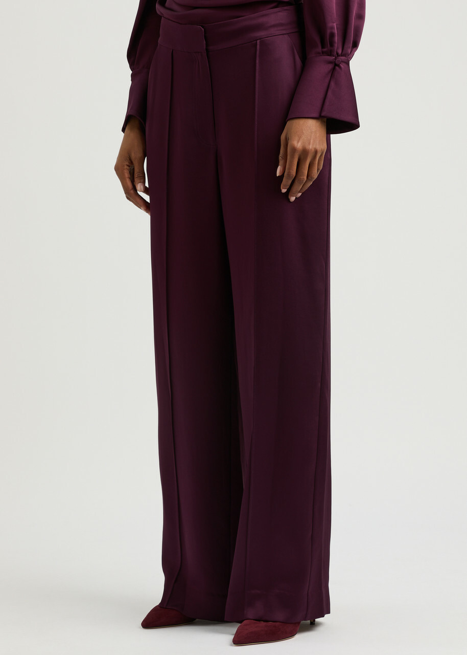 Simkhai Kyra Wide-leg Satin Trousers Burgundy