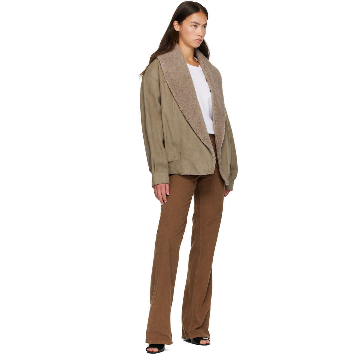 Stella McCartney Beige Vegan Suede Plush-Trimmed Jacket