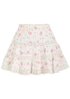 Loveshackfancy Viro Ribbed Floral and Bow-embroidered Cotton Mini Skirt Pink And White