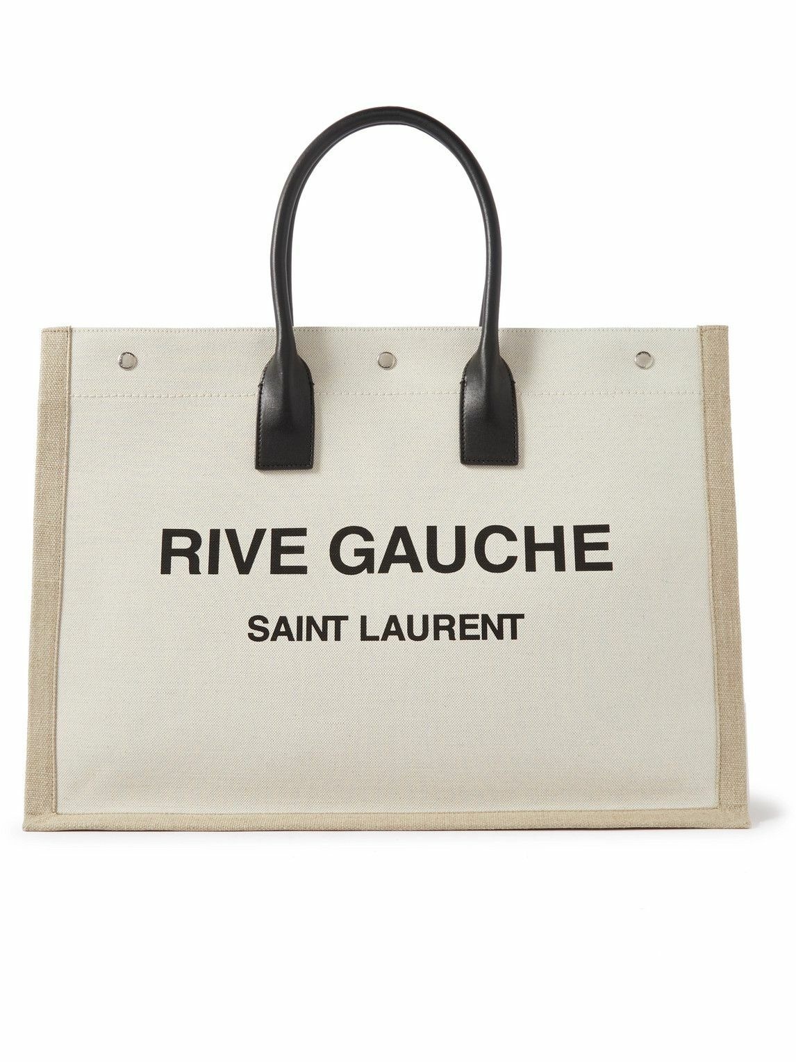SAINT LAURENT - Leather-Trimmed Logo-Print Linen and Cotton-Blend Canvas  Tote Bag Saint Laurent