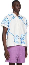 Bode SSENSE Exclusive White & Blue Limited Edition Chenille Fleur Short Sleeve Shirt