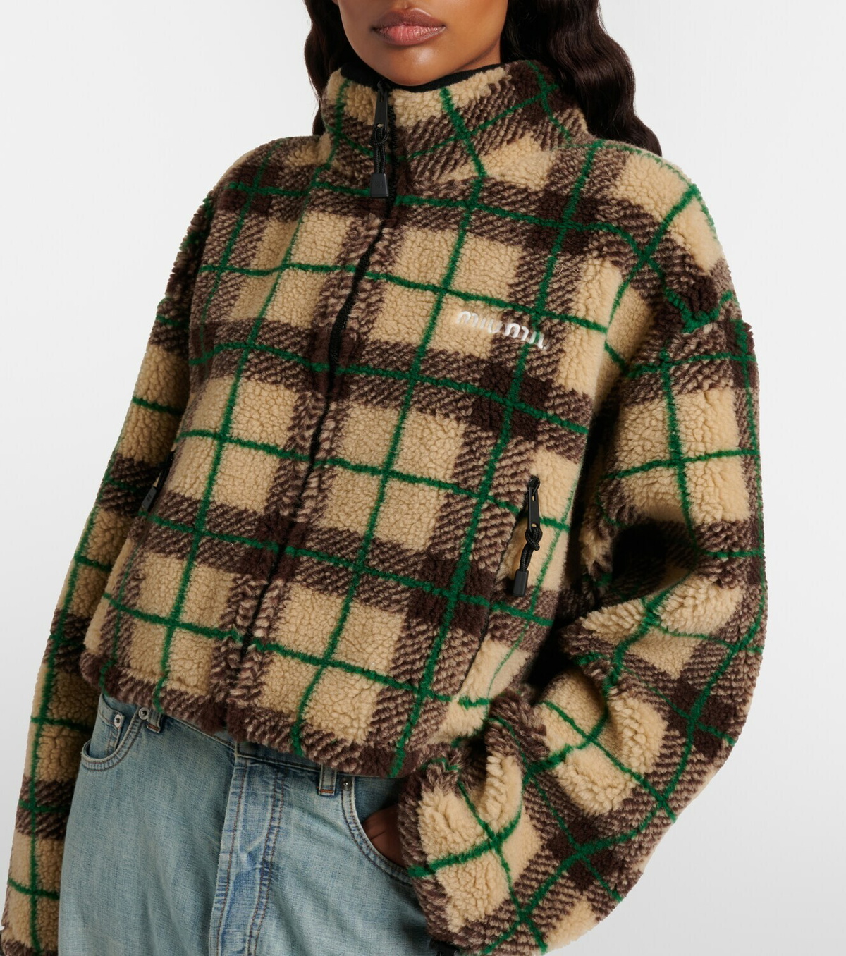 Miu Miu Plaid cropped fleece jacket