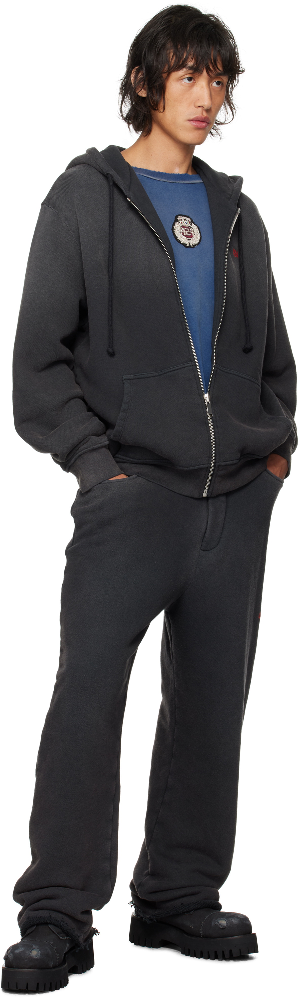 424 Black Embroidered-Logo Hoodie