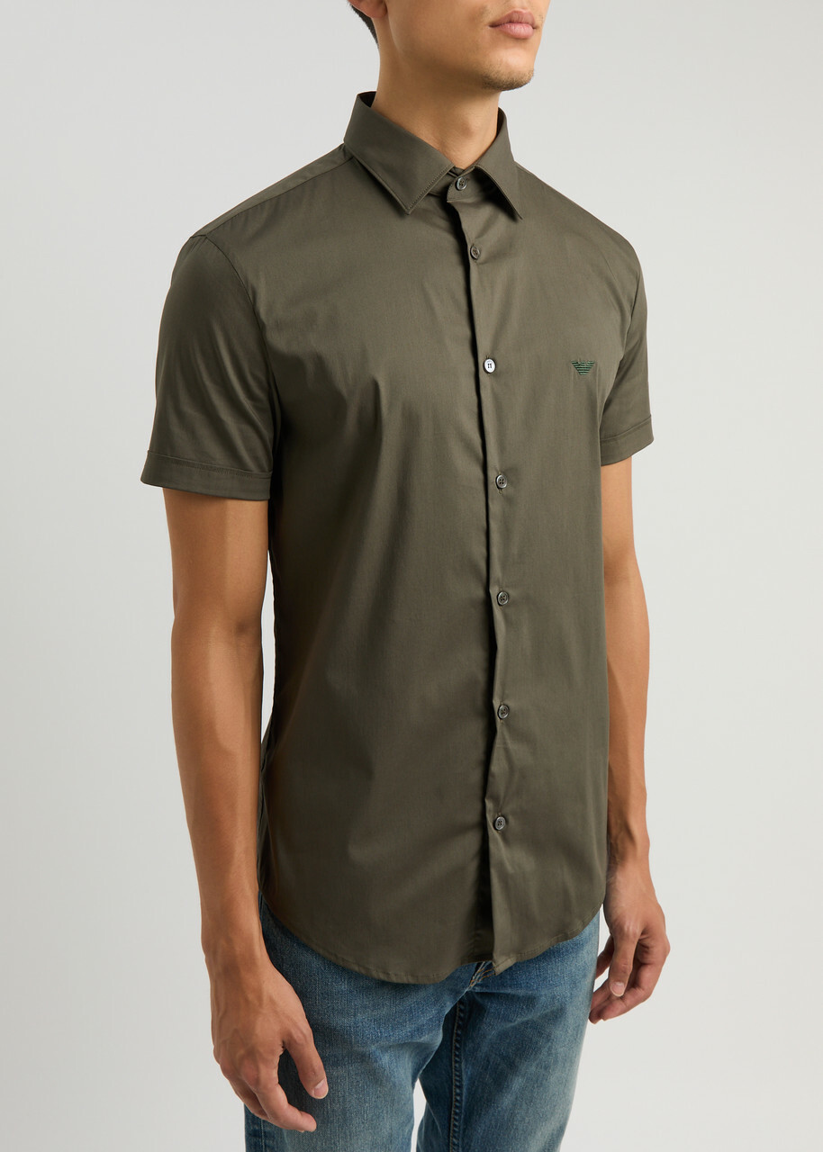 Emporio Armani Logo Cotton-blend Shirt Khaki