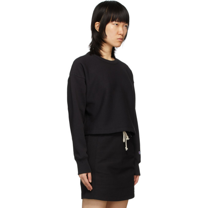 Champion Reverse Weave Black Cropped Crewneck Sweatshirt