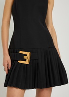 Balmain Belted Pleated Wool Mini Dress Black