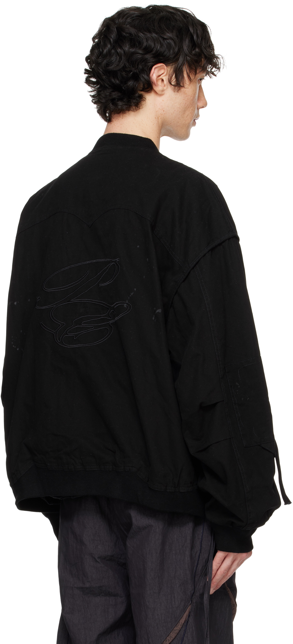 Professor.E Black Parachute Cargo Bomber Jacket