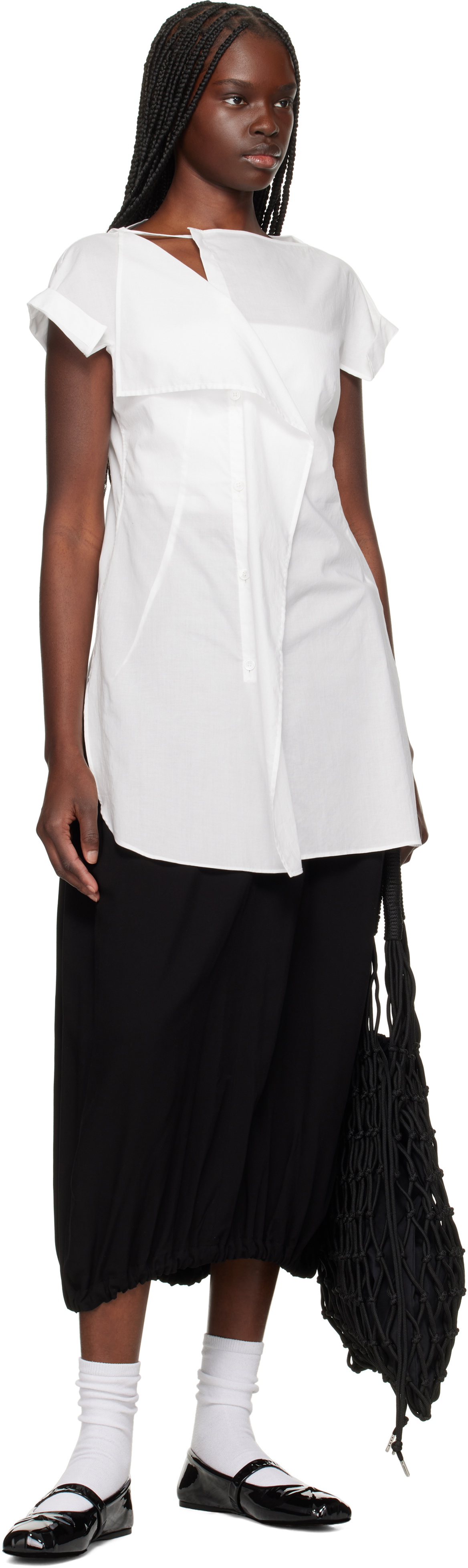 Y's Black Combination Denim Maxi Skirt